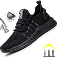 Work Safety Shoe Summer Breathable Men Lightweight Work Protective Shoes Sneakers Anti-Puncture Work Shoes Male Steel Toe Shoes