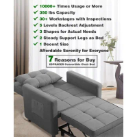XSPRACER Convertible Chair Bed, Sleeper Chair Bed 3 in 1, Adjustable Recliner, Armchair, Sofa, Bed, Fleece, Dark Gray, Single On