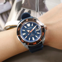 【SEIKO 精工】PROSPEX 武士王 潛水錶 機械錶 日期 矽膠手錶 藍色 44mm(4R35-03W0U.SRPH43K1)