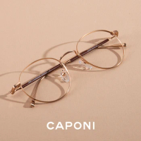 CAPONI Women Eyeglasses Glasses Blue Ray Filter Retro Round Frame Glasses UV Protet Leather Design Ultra Light Glasses JF31008