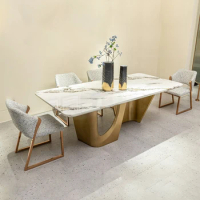 Gold Stainless Steel Marble Dining Table Dining Room Brushed Luxury Furniture