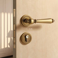 法式臥室門鎖室內房間木門鎖黃古銅復古門把手磁吸靜音歐式房門鎖