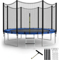 Trampoline for Kids with Safety Enclosure Net Wind Stakes 12FT Recreational Trampolines with Ladder Outside Net