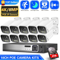 10CH 4K POE NVR Security System Color Night Vision 8MP Indoor Home CCTV Bullet Camera Set Video security protection cctv Cam