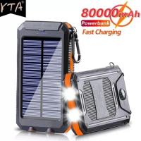 Solar Power Bank 80000mAh Portable Charging Poverbank External Battery Charger Strong Light LDE Light for All Smartphones