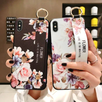 for OPPO A5 A9 2020 A54 Case Luxury 3D Emsboss Flower Wrist Strap Phone Holder Cover for Realme 8 Pro Reno 6 5 Pro Soft TPU Capa