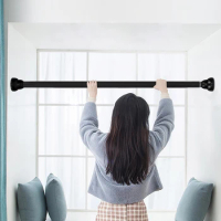 1pc 30-45cm Extendable Black Tension Curtain Rod For Window Adjustable Pressure Spring Curtain Rod Perforated Shower Curtain Rod