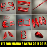 Red ABS Accessories For Mazda 3 AXELA 2017 2018 Door Handle Window Lift Dashboard Air AC Vent Gear Shift Wheel Cover Trim
