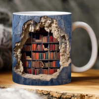 3D Library Bookshelf Ceramic Mug Cup Creative Book Shelf Multi-Purpose Coffee Mugs Home Table Decoration Friends Gift