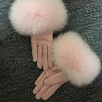 真皮手套保暖手套-粉色羊皮狐狸毛加絨女手套74by57【獨家進口】【米蘭精品】
