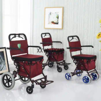 Elderly Shopping Cart Trolley With Wheels Carbon Steel Folding Walking Assist Disabled Rehabilitation Walker Mobility Aids