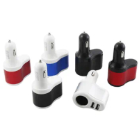 100set 3 in 1 Double Dual USB 2 Ports Cigarette Lighter Car Charger adapter For iphone Mobile Phones PC Bluetooth Speakers
