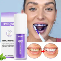 V34 Cleaning Mousse Toothpaste Removes Smoke Stains Brightening Whitening Teeth Refreshing Breath Oral Care Purple Toothpaste