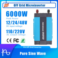 3000W 6000W Pure Sine Wave Inverter 12/24/48V To AC 110/220V Solar Inverter Power Converter Home Appliance Portable Inverter