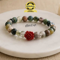 Gelang Aesthetic Alam Kalimantan Asli 100% Original Batu alam Kristal Akik Agate Mawar Merah Bunga W