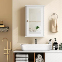 Bathroom Medicine Cabinet with Mirror, Wall Mounted Single Mirror Door Storage Cabinet w/Adjustable Shelf, Wall Cabinet w