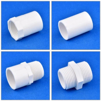2Pcs White PVC Straight Connector Garden Irrigation Water Supply Pipe Joint 1/2" ~1.5" Male/Female Thread to 20/25/32/40/50mm