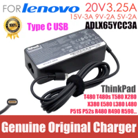 Original 65W 20V 3.25A Type C AC Adapter Laptop Charger for Lenovo ThinkPad T480 T480s T580 X280 X380 E580 L380 L480 15V-3A