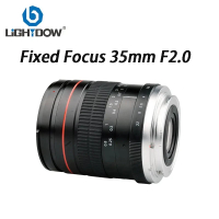 Lightdow เลนส์กล้องโฟกัสแบบแมนนวลคงที่35มม. เลนส์แบบเต็มกรอบ F2.0สำหรับ  E Mount A6500 A6000 A5100 A