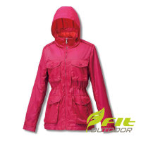 【Fit 維特】女-刷毛裡防潑保暖抗風外套-番茄紅 GW2302-26(連帽外套/風衣外套/防風外套/長版外套)