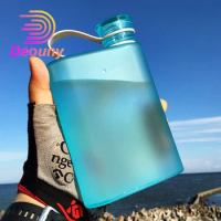 DEOUNY 12OZ Plastic Hip Flask Water Cup Outdoor Sports Cup Paper Sheet Portable Cup Korean Creative Student Square Water Bottle