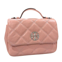 【TORY BURCH】TB willa 新款小羊皮菱格紋皮革小香風斜背包(粉紅色/贈原廠防塵袋紙袋)