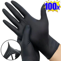 100PCS Black Nitrile Gloves Thickened Black Nitrile Gloves for Cleaning Hairdressing Waterproof Dishwashing Gloves Kitchen
