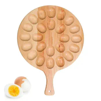 Creative Egg Storage For Outdoor Round Deviled Egg Tray Container Egg Plate Serving Tray Wooden Tray With Durable Handle kitchen