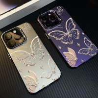 Luxury Laser Silver Gold Butterfly Matte Phone Case For Huawei Pura 70 Ultra P60 P50 P40 P30 Mate 70