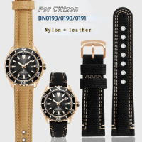 22mm Nylon + leather Watch Wrist Strap for Citizen Light Kinetic Energy BN0190 BN0191-80LBN-17E BN0193 khaki Men's Watchband