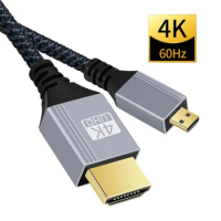 AIXXCO 1m 1.5m 2m 3m Micro HDMI-compatible 4K/60Hz 3D to HDMI-compatible Cable Male to Male For GoPro Sony Projector