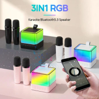 RGB Light Dual Microphone Home Karaoke Machine Portable Bluetooth 5.3 System with 1&amp;2 Wireless Microphones for Adults and Kids