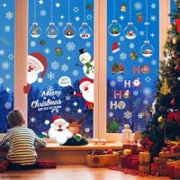 9pcs/Set Christmas Decoration Window Sticker Santa Gift Merry Christmas Mirror Sticker Christmas Tree Window Glass Sticker 2024