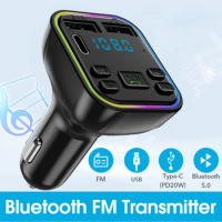 Bluetooth 5.0 FM Transmitter Handsfree Car Radio Modulator MP3 Player With Dual USB Type-c Super Quick Charge Adapter for Car