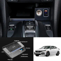 Car Wireless Charger For Honda 10 Generation Civic 2016-2020 Storage Box Cigarette Lighter Installation One Coil