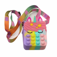 Tas Slempang Anak Sling Bag Pop It Mini Dompet Popit Rainbow Unicorn - Rainbow Cerah