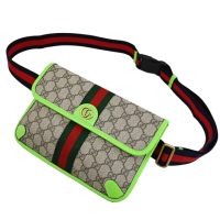 【GUCCI 古馳】Ophidia GG 經典雙G印花三用後背包胸口包腰包(駝/綠)