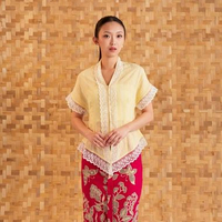 Camilla Lengan Pendek - Mandalas Atasan Kebaya Wanita Modern L/XL Ice Blue