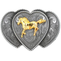 T-DISOM Western Cowboys Rodeo Animal Gold Horse 3 Hearts Connected Thread Edge Men Belt Buckle 40mm Gürtelschnalle Dropshipping