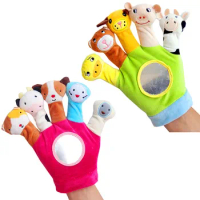 Cute Cartoon Gloves Animal Plush Safety Mirror Finger Toy Children Educational Storytelling Hand Puppet Attract Baby Attention