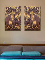 異麗泰國木雕玄關掛件工藝品 東陽實木花格 客廳背景墻大象雕花板