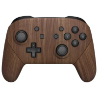 eXtremeRate Faceplate Backplate Handles for Nintendo Switch Pro Controller, Wood Grain Soft Touch Grip Replacement Shell Buttons