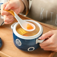 墨色日式雙耳陶瓷燉盅耐高溫燉鍋雙耳碗嬰兒輔食蒸蛋碗家用小湯碗