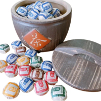【茶韻】史上最強聚寶盆 普洱茶禮盒 小沱茶(宜興原礦紫砂仿古木桶罐+必買花草系五口味迷你熟沱半斤)