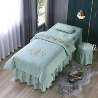 美容床床罩 美容床套 高檔彩棉色織美容按摩洗頭燻蒸理療床罩四件套可訂製特殊尺寸綠色