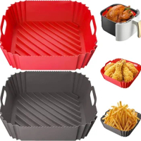 Air Fryer Silicone Basket Reusable Foldable Air Fryer Mold Liner Tray Fried Pizza Chicken Basket Oven Microwave Accessories