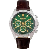 SEIKO精工 SBTR017手錶 日本國內販售款 綠面 DAYTONA三眼計時 日期 咖啡色皮帶 男錶
