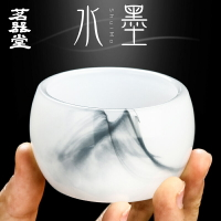 水墨玉瓷茶杯品茗主人杯大小號建盞耐熱玻璃琉璃白瓷單杯功夫茶具