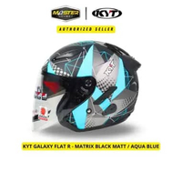 HELM KYT GALAXY FLAT R MATRIX BLACK MATT BLUE DOUBLE VISOR HALF FACE L