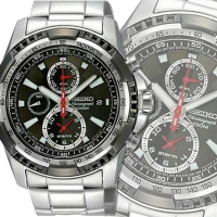 SEIKO 精工 CS三眼系列/黑面精鋼鬧鈴計時腕錶43㎜ SK004(SNAD99P1/7T62-0KK0R)
